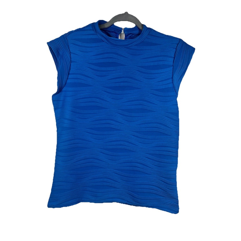 Vintage 90s 00s Royal Blue 3D Wave Texture High Neck Top‎ Whimsigoth Retro M
